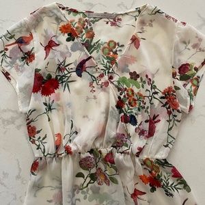 ZARA Sheer Cream Floral Top